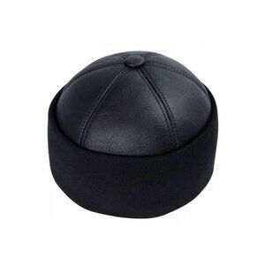 Winter Leather Hat Shearling Sheepskin Black  Fur Beanie Hat Skull Hat